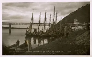 Anchored Prints: Ships near Dom Luiz Bridge, Santarem, Portugal