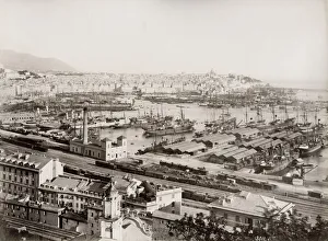 Ships in the port, harbour, at Genoa, Genova, Italy
