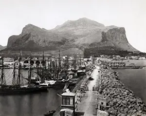 Palermo Prints: Ships tied up in harbour, Palermo, Sicily Italy Monte Pelleg