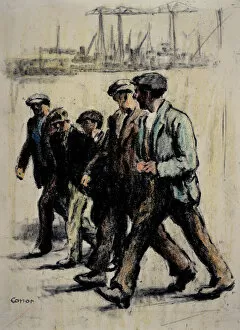 Shipyard Workers crossing Queens Bridge