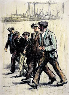 National Museums Northern Ireland Gallery: Shipyard Workers crossing Queens Bridge