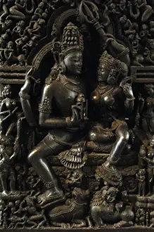 Deity Prints: Shiva and Parvati sculpture. Orissa, India, 13th century AD