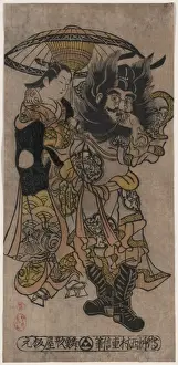 Shoki and a courtesan beneath an umbrella