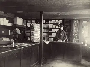 Shelf Prints: Shop interior with female assistant, USA