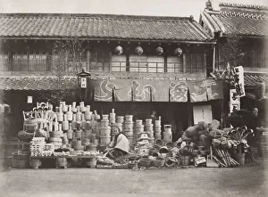 Shop selling containers and wicker baskets, Japan, 1870 s