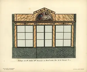 Milliners Prints: Shopfront of Sallarts hatmaker, Paris, circa 1800