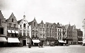 Shopfronts, Bruges, Belgium circa 1890s. Date: circa 1890s