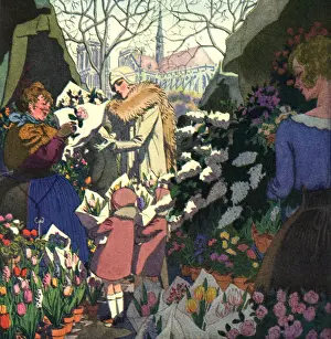 Delineator Prints: Shopping in a market