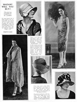 Images Dated 12th October 2015: Shopping temptations in London showing ladies fashions, 1926