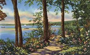 Geneva Prints: Shore path at Eleanor Camp, Lake Geneva, Wisconsin, USA Date: 1936