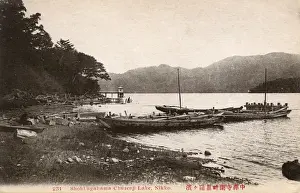 Nikko Prints: Shoreline scene - Chuzenji Lake, Nikko, Japan