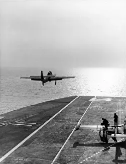 Short SB6 Seamew over the deck of an aircraft carrier