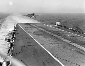 Seamew Prints: Short SB6 Seamew over the stern of an aircraft carrier