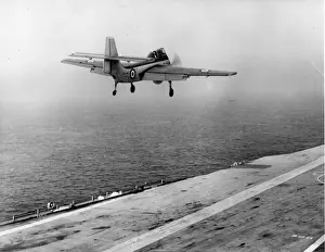 Short SB6 Seamew XA213 over the deck of an aircraft carrier