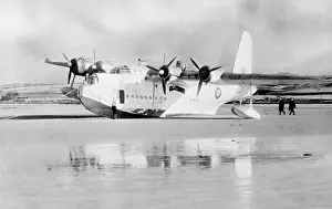 Seaplanes Prints: Short Sunderland flying boat on a beach