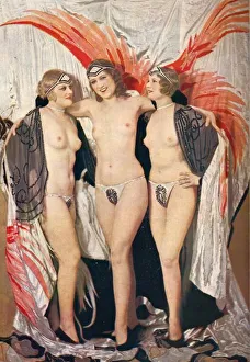 Three showgirls in Un Coup de Folie at the Folies Bergere, P Three showgirls in Un Coup de Folie at the Folies Bergere, P
