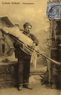 Sicilian Prints: Sicilian Bagpipes Player - A Zampognaro