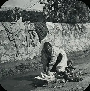 Nearby Prints: Sicily - Woman doing the laundery, Syracuse
