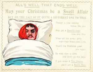 Swollen Prints: Sick man with comic verse on a Christmas card
