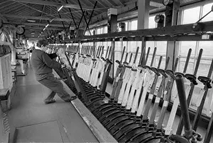 Signalbox Prints: A signalman at work at Shrewsbury, Shropshire, England
