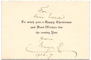 Widow Prints: Signature of Queen Mary on a Christmas card