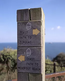 Footpath Gallery: Signpost on coastal footpath near Torquay, Devon