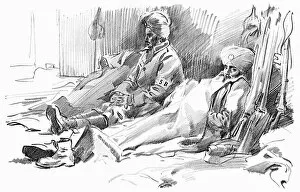 Indians Collection: Sikh soldiers resting in a French building, WW1