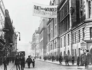 Banner Collection: Silence sign outside Charing Cross Hospital