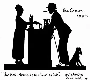 Handle Gallery: Silhouette of barmaid and customer in a pub