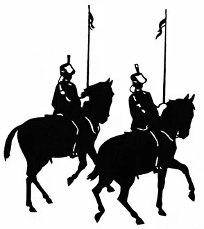 Pennants Collection: Silhouette of cavalrymen on horseback