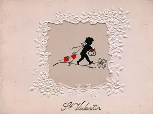 Embossed Prints: Silhouette of a cupid on a French Valentine card
