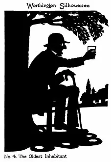 Shady Collection: Silhouette of an elderly man with a glass of beer