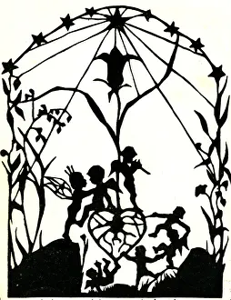 Frolic Prints: Silhouette of fairies prancing around heart
