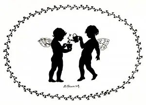 Tending Prints: Silhouette of fairies tending a plant
