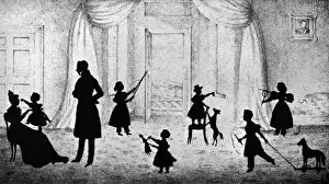 Silhouette of a family group