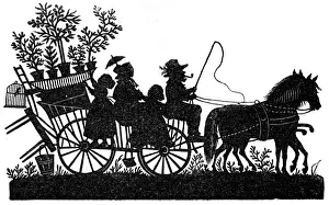 Bird Cage Prints: Silhouette - Family riding on a wagon