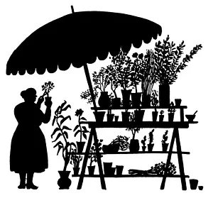 Pots Prints: Silhouette - Flower Seller Stall, Street Vendor