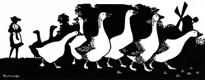Wind Mill Prints: Silhouette of geese and a windmill