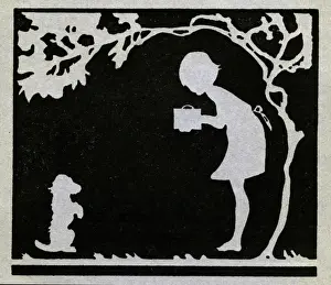 Chiswick Prints: Silhouette, girl photographing dog