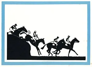 Silhouette of horseracing scene