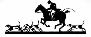 Horse Back Gallery: Silhouette of huntsman and hounds