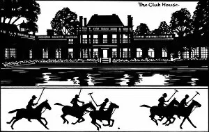 Images Dated 24th February 2012: Silhouette of Hurlingham Club House and polo players