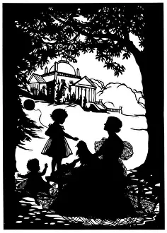 Pekingese Prints: Silhouette of Lady Dufferin and family