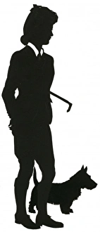 Images Dated 29th March 2012: Silhouette of Land Girl taking dog for walk, WW2