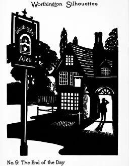 Harry Collection: Silhouette of a man entering a country pub