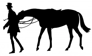 Images Dated 24th February 2012: Silhouette of a man leading a horse
