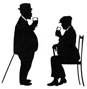 Silhouette of two men drinking