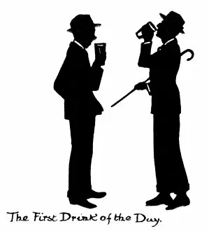 Silhouette of two men drinking beer