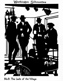 Silhouette of men in a pub