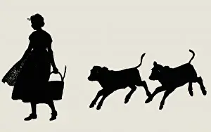 Milk Maid Prints: Silhouette of milkmaid and calves